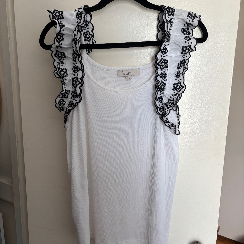 Loft eyelet ruffle tank top